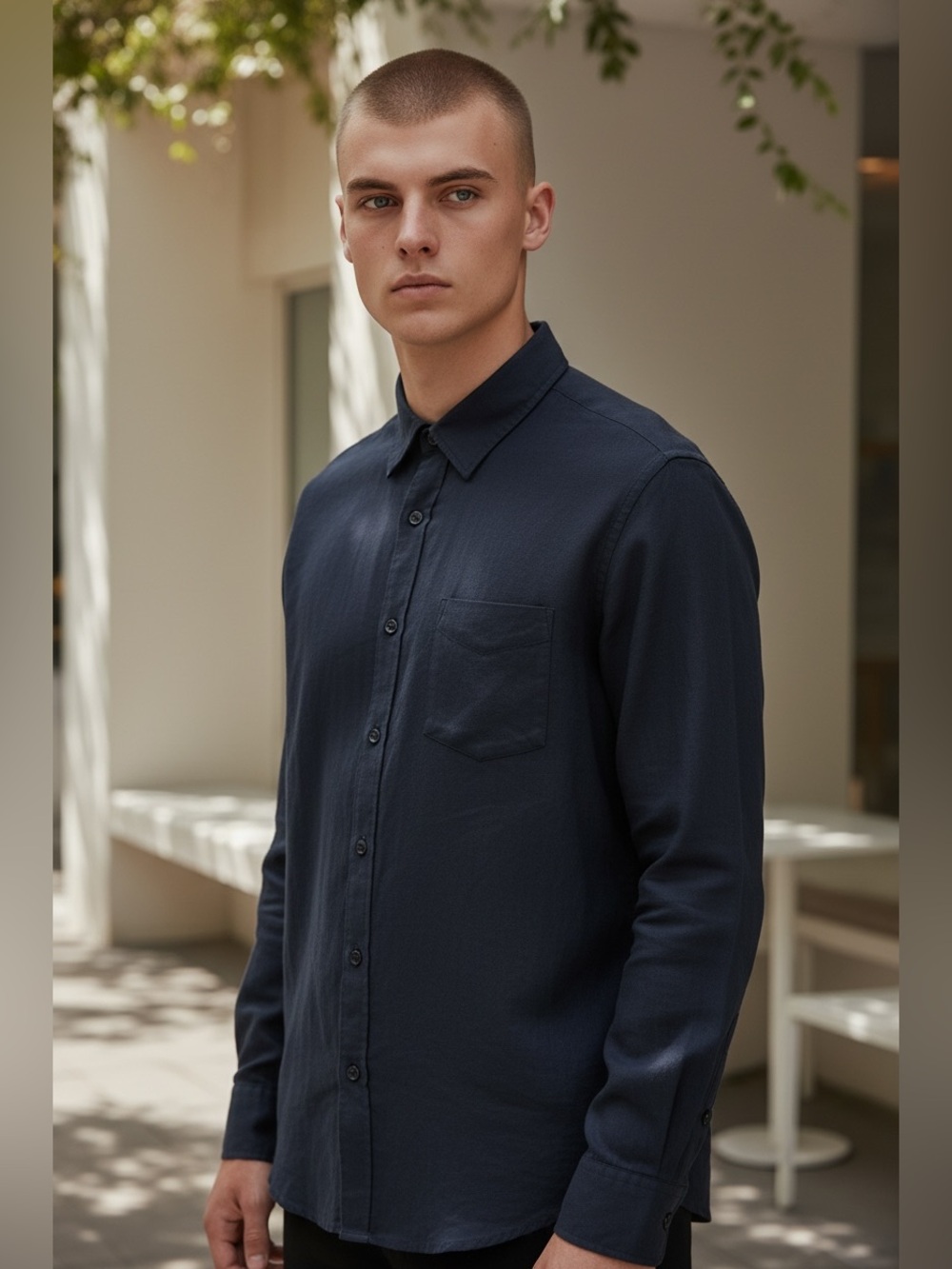 Vince Navy Blue Long-Sleeve Button-Down Shirt